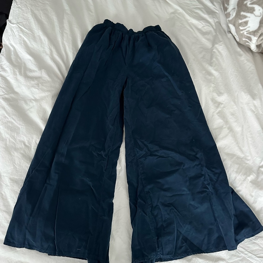 Navy Corduroy Wide-Leg Pants